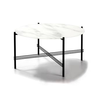 Marckeric Bielo-čierny konferenčný stolík so sklenenou doskou v mramorovom dekore , ø 84 cm, značky Marckeric