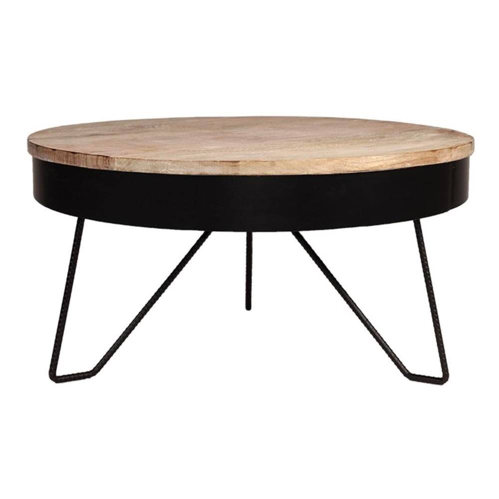 LABEL51 Čierny konferenčný stolík s doskou z mangového dreva  Saran, ⌀ 80 cm, značky LABEL51