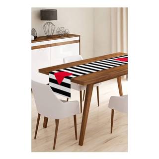 Behúň na stôl z mikrovlákna Minimalist Cushion Covers Stripes with Red Heart, 45 x 140 cm