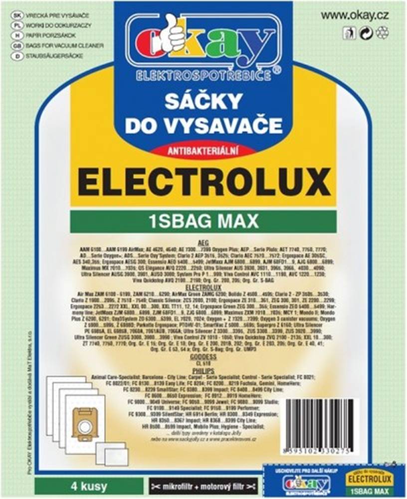 Jolly Vrecká do vysávačov Electrolux S-bag MAX, antibakteriálne, 8ks, značky Jolly