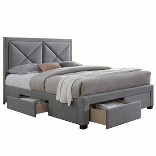 Luxusná posteľ s úložným priestorom látka sivý melír 160x200 XADRA