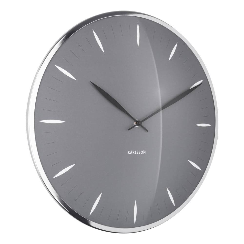 Karlsson Sivé sklenené nástenné hodiny  Leaf, ø 40 cm, značky Karlsson