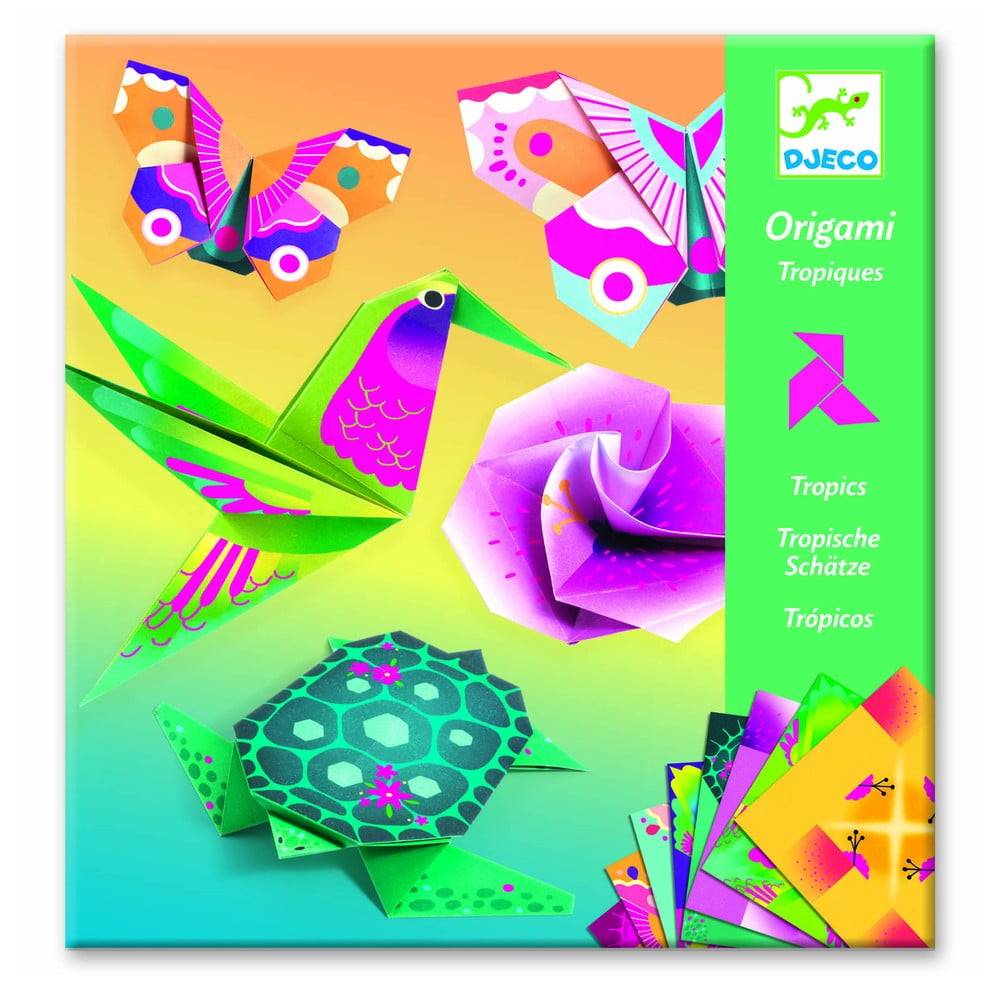 Djeco Súprava 24 origami papierov s návodom  Neon Tropics, značky Djeco