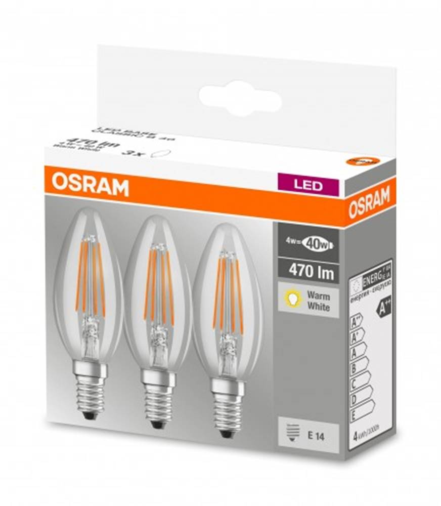 Osram LED žiarovka  BASE, E14, 4W, sviečka, teplá biela, 3ks, značky Osram