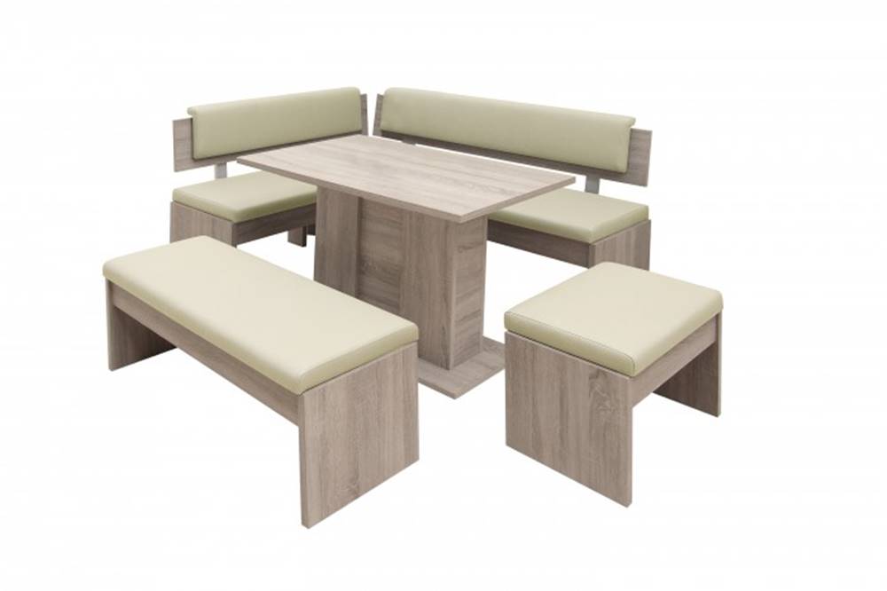 OKAY nábytok Jedálenský set Elinor - rohová lavica, stôl,2x taburetka, značky OKAY nábytok