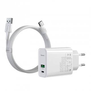 Nabíjačka Baseus, USB-A + USB-C, 30 W, s káblom, biela