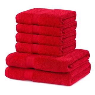 Set 2 bavlnených červených osušiek a 4 uterákov DecoKing Marina