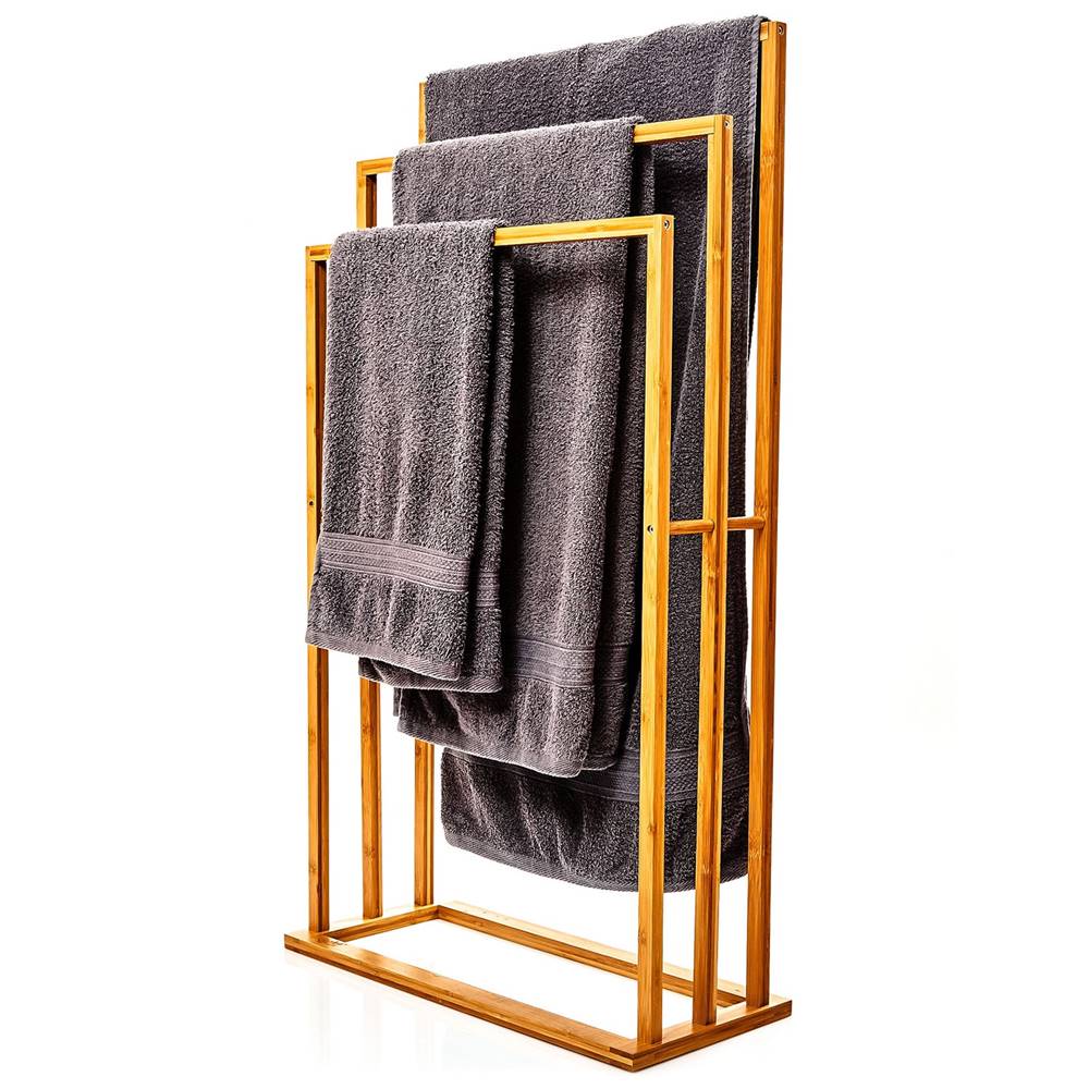 Blumfeldt  Vešiak uteráky, 3 tyčky uteráky, 55 x 100 x 24 cm, schodíkový dizajn, bambus, značky Blumfeldt