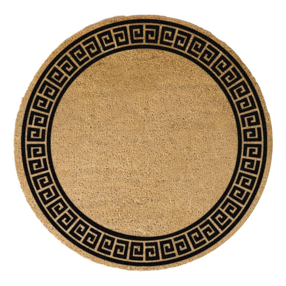 Artsy Doormats Čierna okrúhla rohožka z prírodného kokosového vlákna  Greek Border, ⌀ 70 cm, značky Artsy Doormats