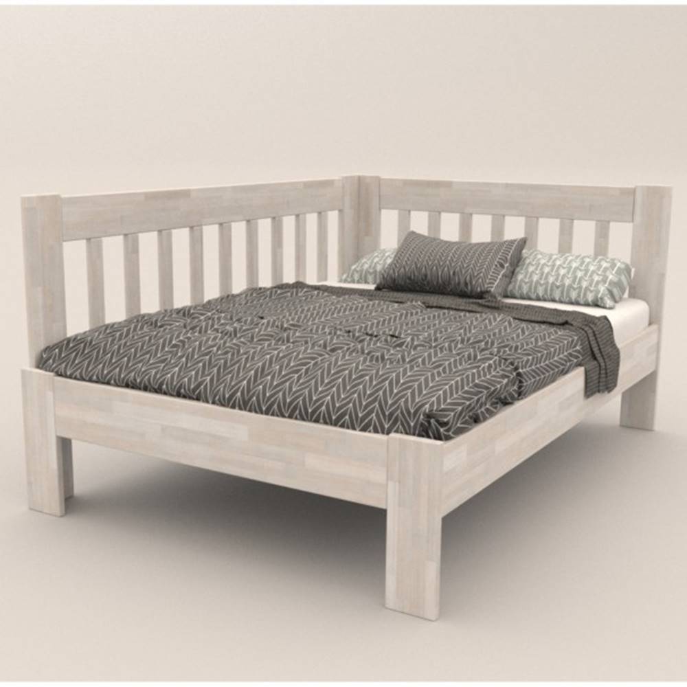 Sconto Rohová posteľ APOLONIE ľavá, buk/biela, 140x200 cm, značky Sconto