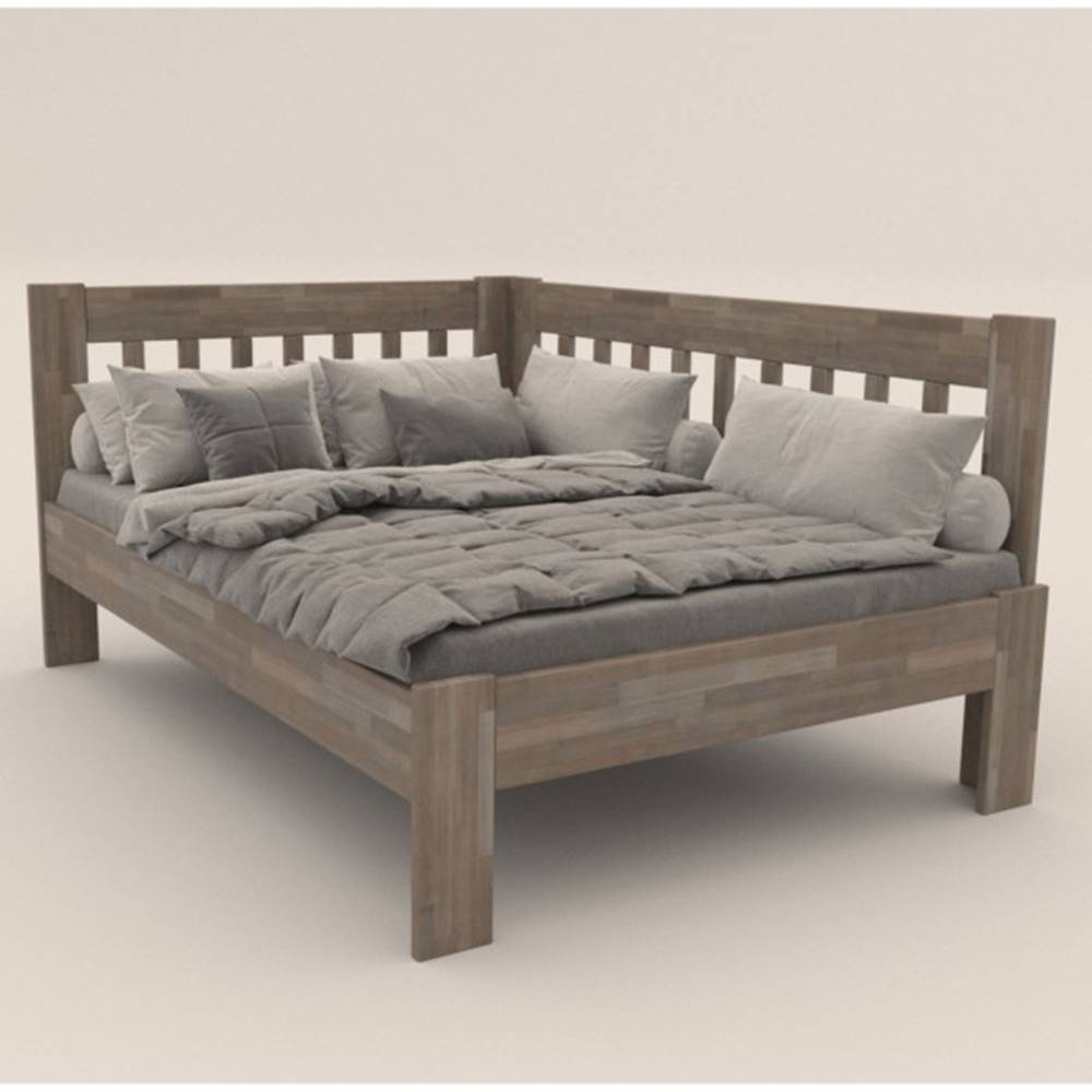 Sconto Rohová posteľ APOLONIE pravá, buk/sivá, 140x200 cm, značky Sconto