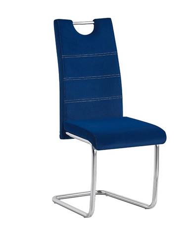 Jedálenská stolička modrá Velvet látka/svetlé šitie ABIRA NEW