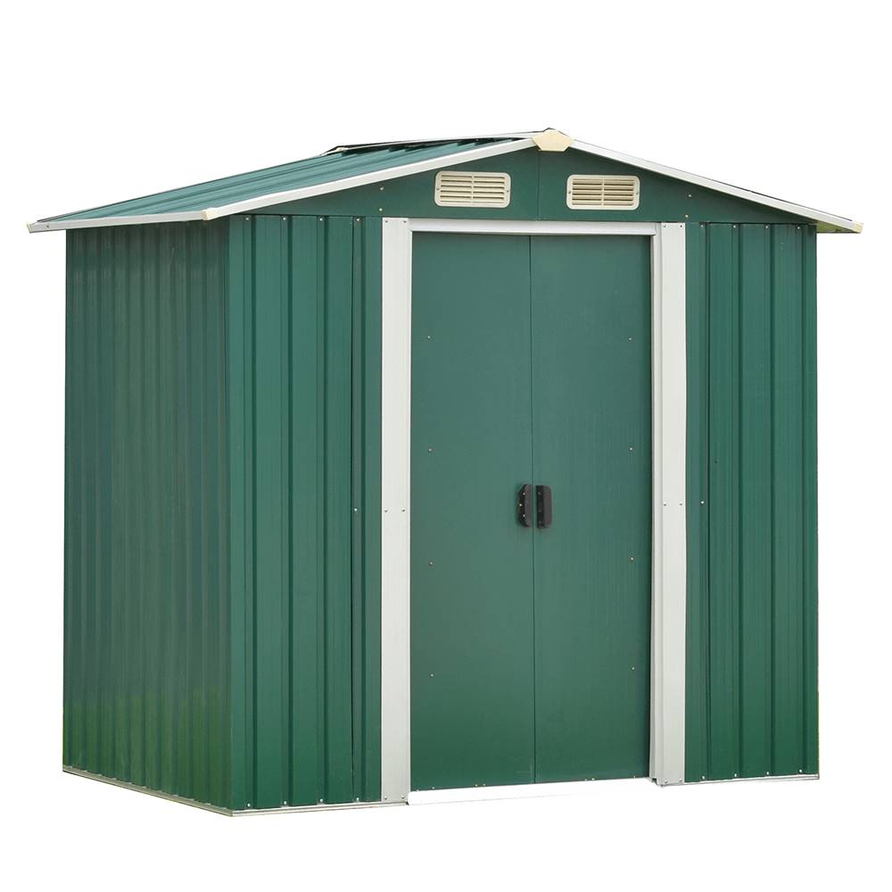 Kondela Plechový záhradný domček na náradie zelená/biela 2x13x18 m HAMAL TYP 1, značky Kondela