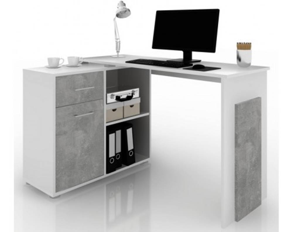 ASKO - NÁBYTOK Rohový písací stôl Andy, biela/šedý beton, značky ASKO - NÁBYTOK