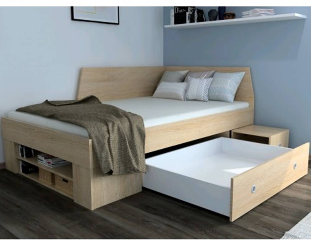 ASKO - NÁBYTOK Úložná posteľ so zástenou Junior 120x200 cm, dub sonoma, značky ASKO - NÁBYTOK