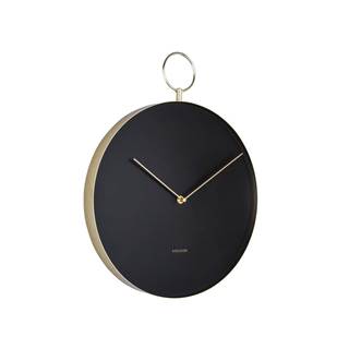 Karlsson Čierne kovové nástenné hodiny  Hook, ø 34 cm, značky Karlsson