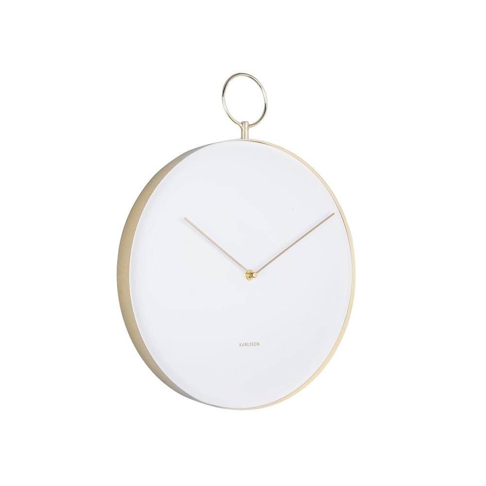 Karlsson Biele kovové nástenné hodiny  Hook, ø 34 cm, značky Karlsson