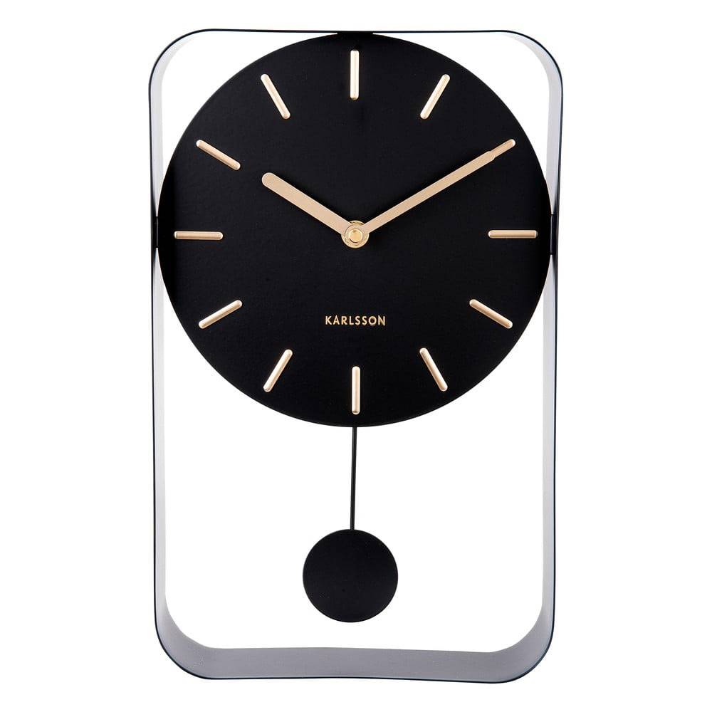 Karlsson Čierne nástenné hodiny s kyvadlom  Charm, výška 32,5 cm, značky Karlsson