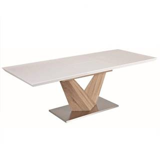 Jedálenský stôl biela extra vysoký lesk HG/dub sonoma DURMAN P1 poškodený tovar