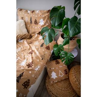 Hnedé bavlnené obliečky na jednolôžko Cotton HoTrees, 140×200 cm