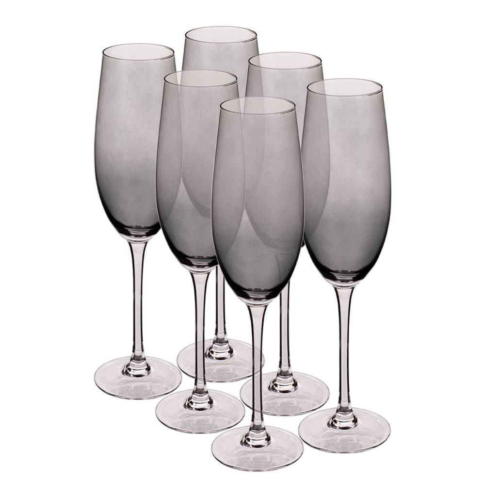 Kondela Poháre na šampanské set 6 ks 280 ml dymová svetlosivá LILO TYP 2, značky Kondela
