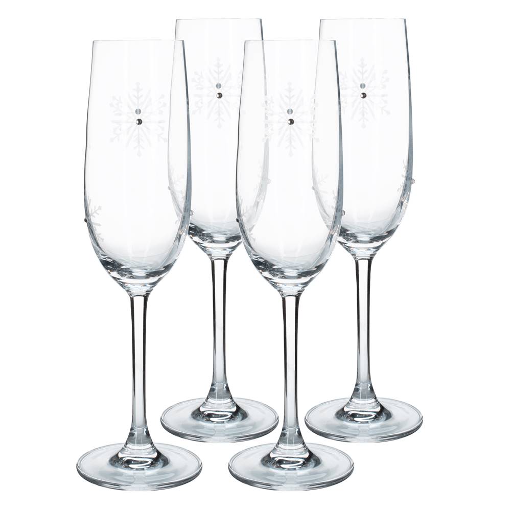 Kondela TEMPO-KONDELA SNOWFLAKE CHAMPAGNE poháre na šampanské set 4 ks s kryštálmi 230 ml, značky Kondela