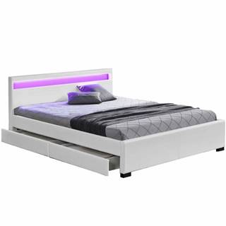 Kondela KONDELA Manželská posteľ, RGB LED osvetlenie, biela ekokoža, 180x200, CLARETA, značky Kondela