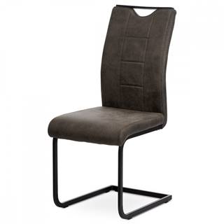 AUTRONIC DCL-412 GREY3 Jedálenská stolička, poťah sivá látka v dekore vintage kože, biele prešitie, kovová pohupová podnož, čierny matný lak