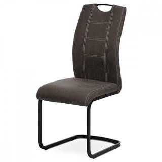 AUTRONIC  DCL-413 GREY3 Jedálenská stolička, poťah sivá látka v dekore vintage kože, biele prešitie, kovová pohupová podnož, sivý matný lak, značky AUTRONIC