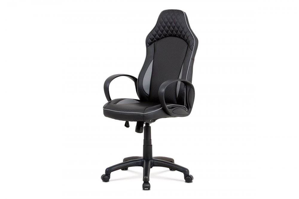 AUTRONIC  KA-E823 GREY kancelárska stolička, čierna-sivá ekokoža, hojdací mech, plastový kríž, značky AUTRONIC