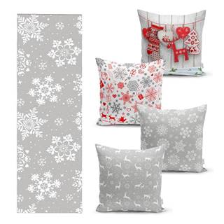 Minimalist Cushion Covers Súprava 4 vianočných obliečok na vankúš a behúň na stôl  Snowflakes, značky Minimalist Cushion Covers