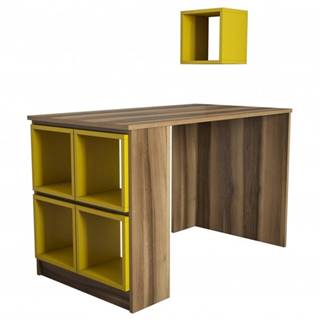 Sconto Písací stôl BOX orech/žltá, značky Sconto