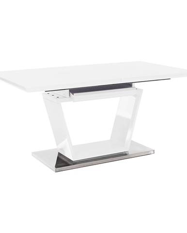 Jedálenský stôl rozkladací biela extra vysoký lesk/oceľ PERAK P3 poškodený tovar