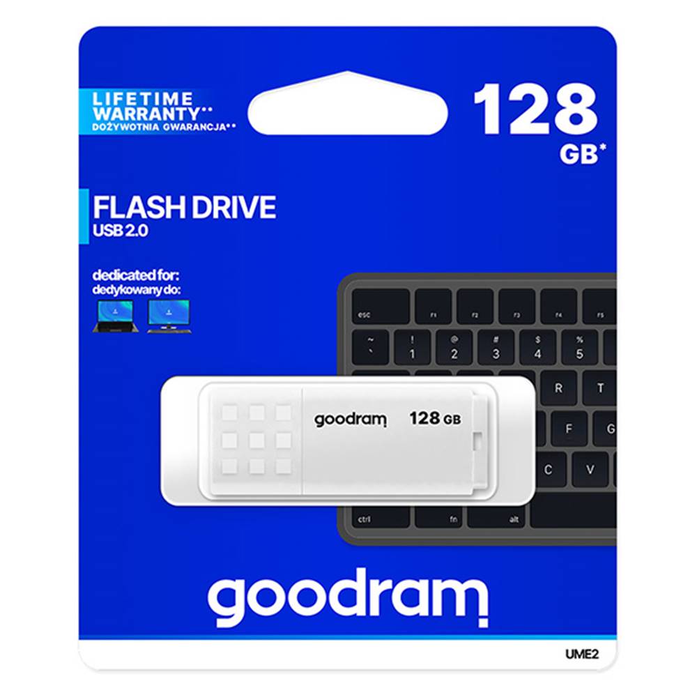 GOODRAM Goodram USB flash disk, USB 2.0, 128GB, UME2, biely, UME2-1280W0R11, USB A, s krytkou, značky GOODRAM