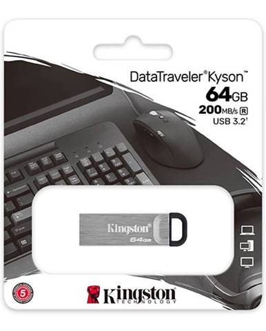 Kingston USB flash disk, USB 3.0, 64GB, DataTraveler(R) Kyson, strieborný, DTKN/64GB, USB A, s pútkom
