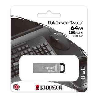 Kingston USB flash disk, USB 3.0, 64GB, DataTraveler(R) Kyson, strieborný, DTKN/64GB, USB A, s pútkom