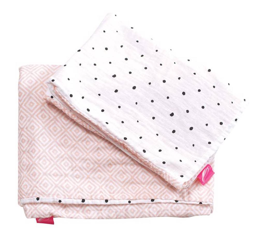 MOTHERHOOD  Obliečky bavlnené mušelínové do postieľky Pre-Washed Pink Squares 2-dielne, značky MOTHERHOOD