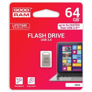 GOODRAM Goodram USB flash disk, USB 3.0, 64GB, UPO3, strieborný, UPO3-0640S0R11, USB A, s pútkom, značky GOODRAM