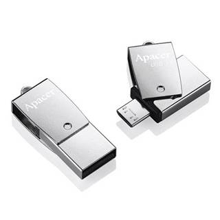 Apacer USB flash disk OTG, USB 3.0, 64GB, AH750, strieborný, AP64GAH750S-1, USB A / USB Micro  B, s otočnou krytkou