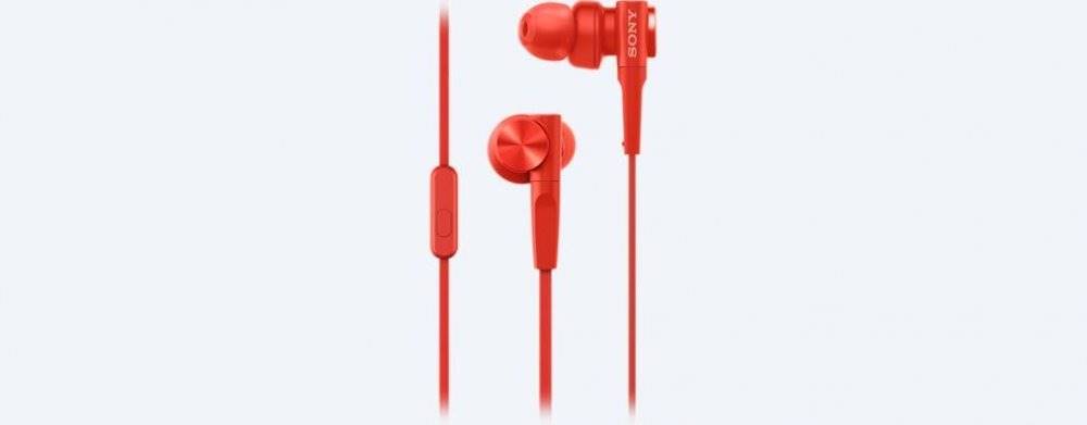 Sony  MDR-XB55AP, sluchátka do uší Extra Bass s ovladačem na kabelu, červená, značky Sony