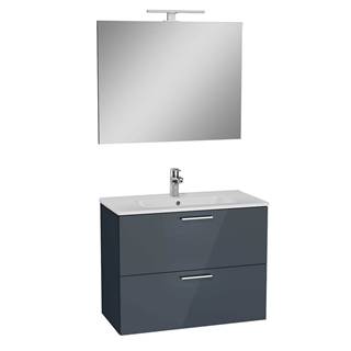 Vitra Kúpeľňová skrinka s umývadlom zrcadlem a osvětlením  Mia 79x61x39,5 cm v antracitovej farbe lesk MIASET80A, značky Vitra