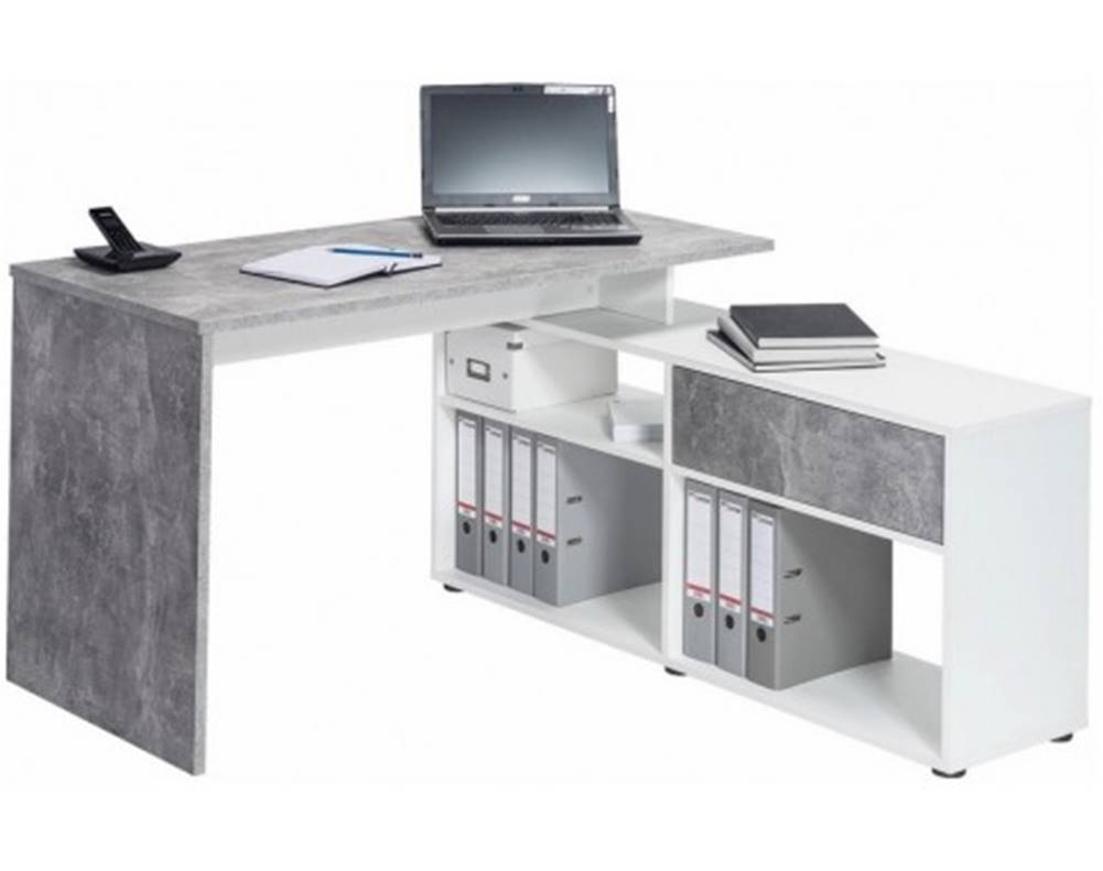 ASKO - NÁBYTOK Rohový písací stôl Johan, beton/bílý, značky ASKO - NÁBYTOK