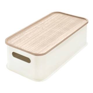 iDesign Biely úložný box s vekom z dreva paulownia  Eco Handled, 21,3 x 43 cm, značky iDesign