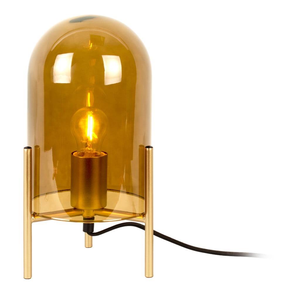 Leitmotiv Horčicovožltá sklenená stolová lampa  Bell, výška 30 cm, značky Leitmotiv