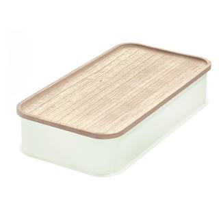 Biely úložný box s vekom z dreva paulownia iDesign Eco, 21,3 x 43 cm
