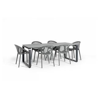 Záhradná jedálenská súprava pre 6 osôb so sivou stoličkou Joanna a stolom Strong, 210 x 100 cm