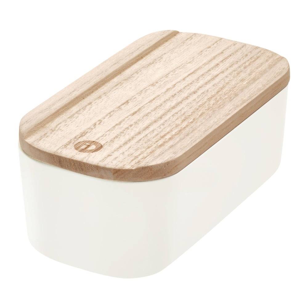 iDesign Biely úložný box s vekom z dreva paulownia  Eco, 9 x 18,3 cm, značky iDesign