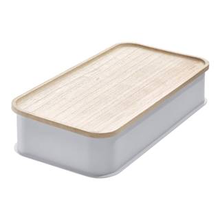 Sivý úložný box s vekom z dreva paulownia iDesign Eco, 21,3 x 43 cm
