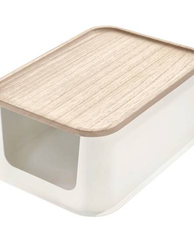 Biely úložný box s vekom z dreva paulownia iDesign Eco Open, 21,3 x 30,2 cm