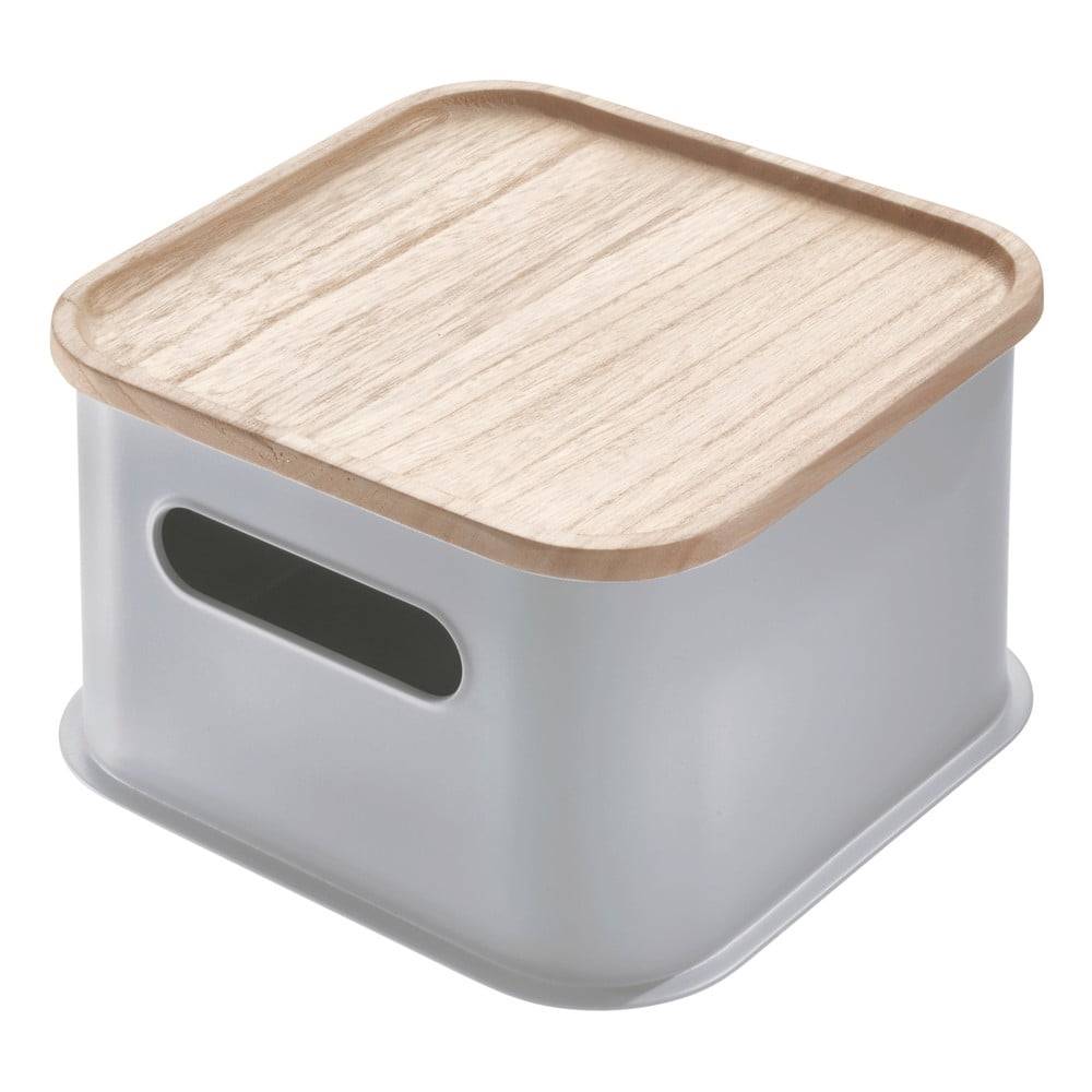 iDesign Sivý úložný box s vekom z dreva paulownia  Eco Handled, 21,3 x 21,3 cm, značky iDesign
